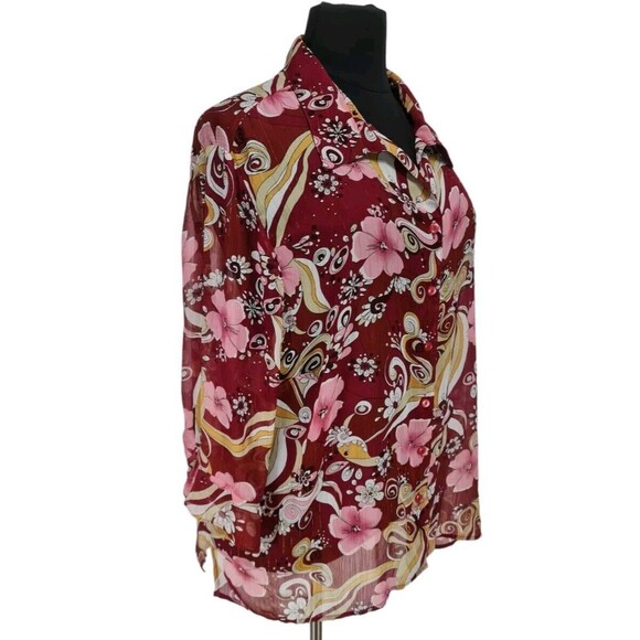 Maggie Barnes Women Sheer Button Up Tunic Top Plus Size 4X No Camisole 71P - Picture 3 of 6